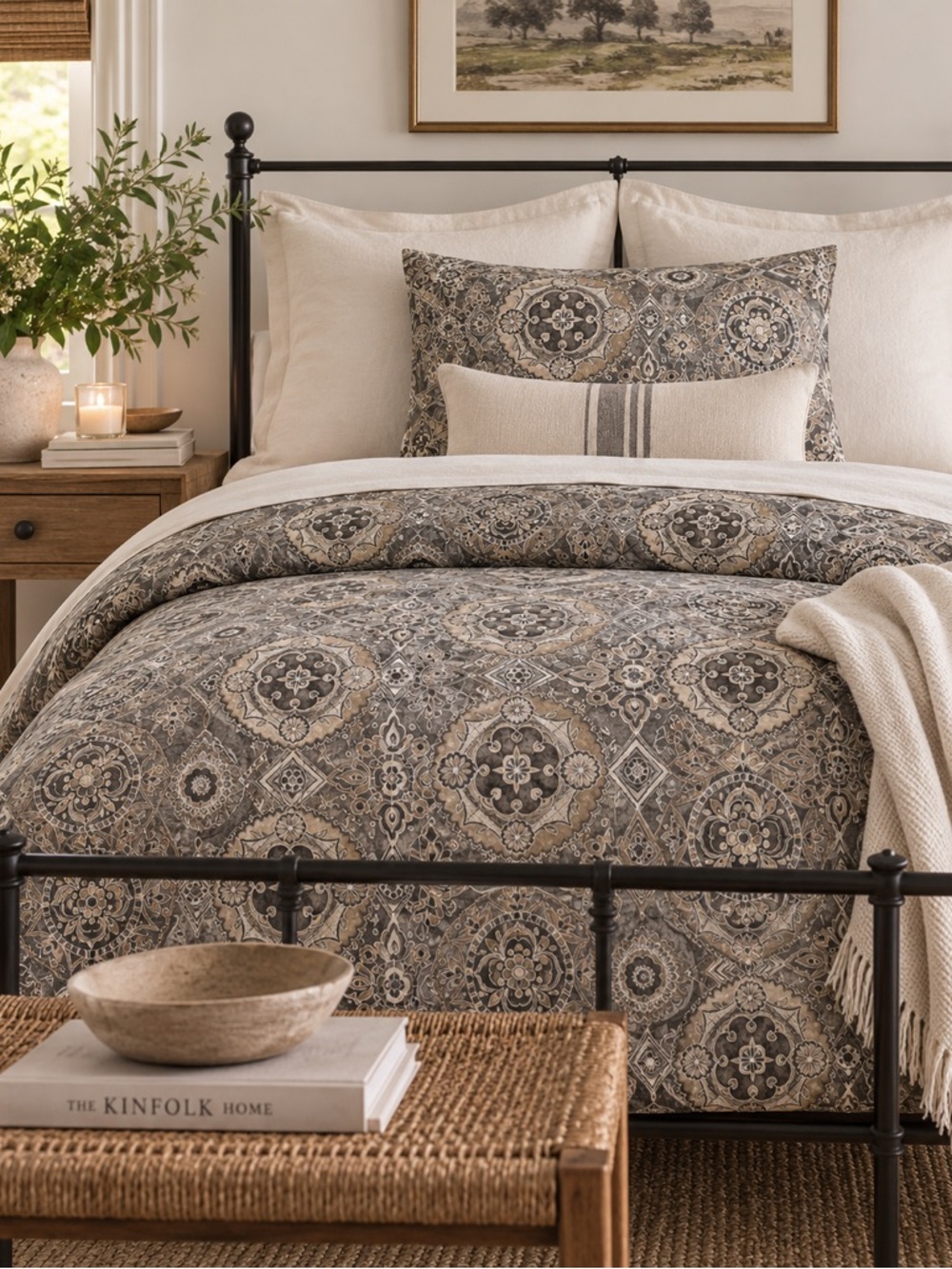 Pottery Barn Organic Cotton California King Duvet Cover + Sham Medallion Floral
